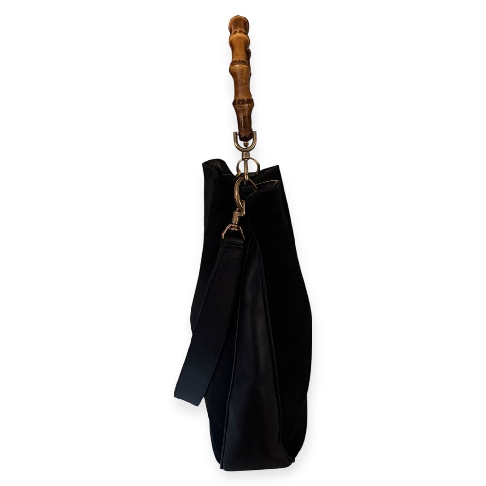 Vintage Gucci Bamboo 2-Way Suede & Leather Bag | Black - Picture 4 of 11